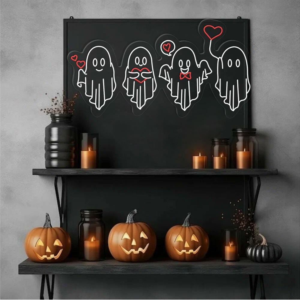 Valentine's Day Ghost Neon Sign, Ghosts With Hearts Valentine Gift, Spooky Valentine Neon, Be My Boo Valentines Neon, Happy Valentines Day