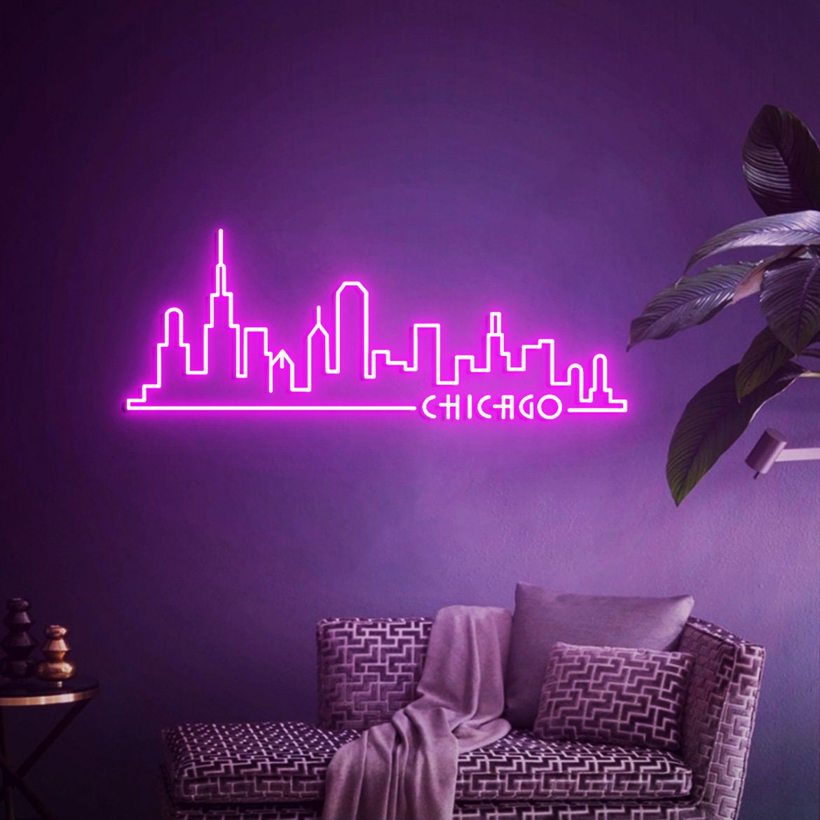 Chicago City Neon Sign, Chicago Skyline Art for Home Office Wall Decoration, Gift for Chicago Travel, Chicago Artwork