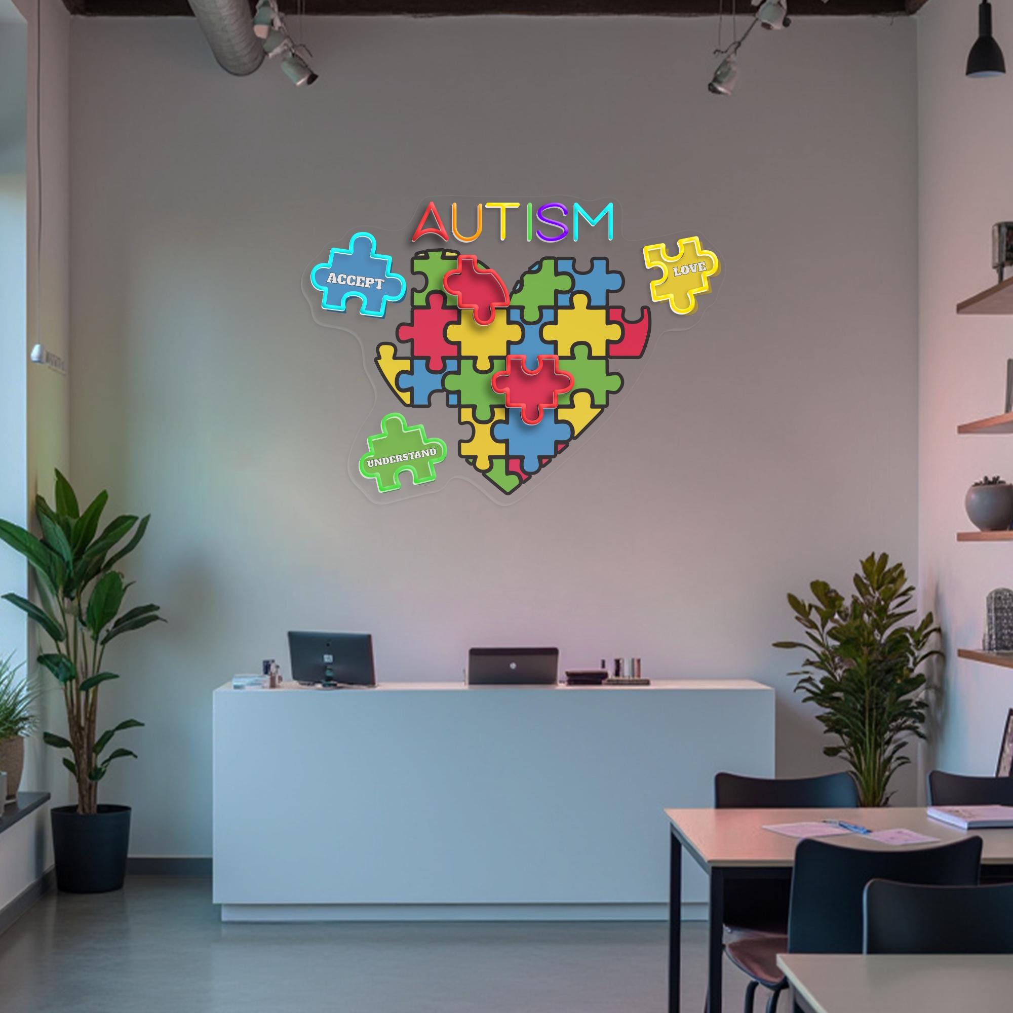Autism Feelings Puzzle Neon Sign Mental Health Awareness LED Light Autism Classroom Sign Neurodiversity Wall Art Autism Teacher/Mom Gifts