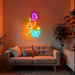 Butterfly Heart Neon Sign Aesthetic LED Light for Girls Room Cute Wall Art Bedroom Decor Colorful Neon Sign Gift for Teens Wedding Party