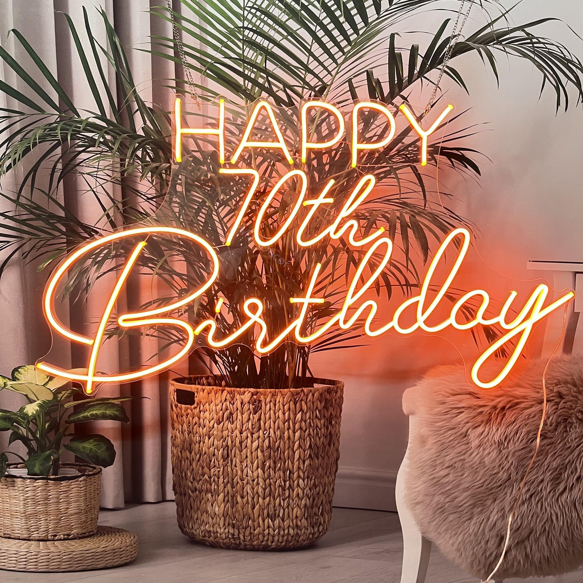 Happy Birthday Neon Sign | Custom Neon Sign | 70th Birthday Decoration Art | Led Neon Sign | Name Neon Sign | Wall Decor | Neon Light Signs