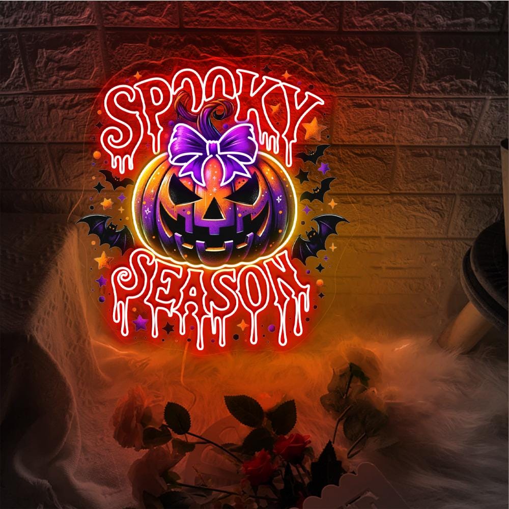 Spooky Season Neon Sign Gifts, Funny Pumpkin Neon Sign, Ghost Neon Led, Spooky Season Gifts, Halloween Party Neon Sign, Fall Ghost Neon Gift