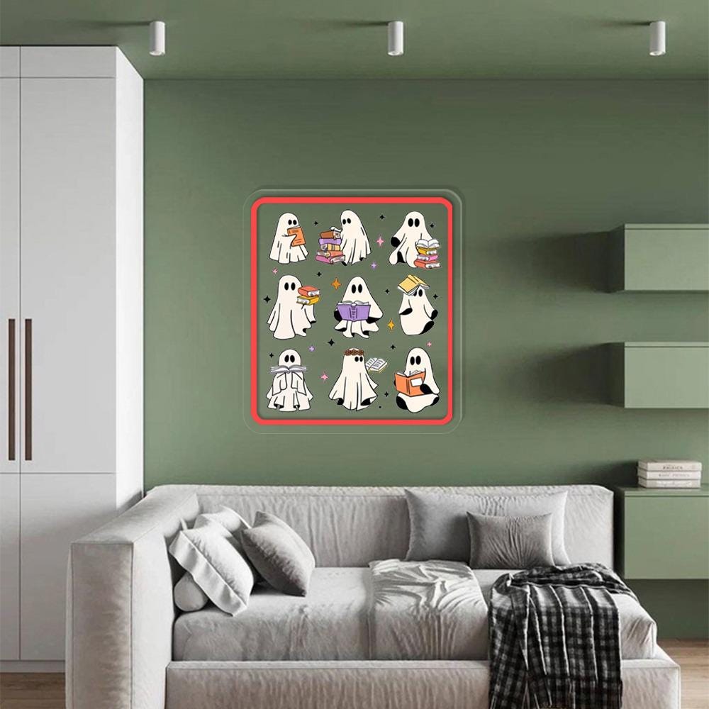Cute Acotar Ghost Neon Sign, Ghost reading A Court of Mist and Fury Neon Sign, SJM Book Reader, SJM Book Ghost Neon, SJM Halloween Neon Gift