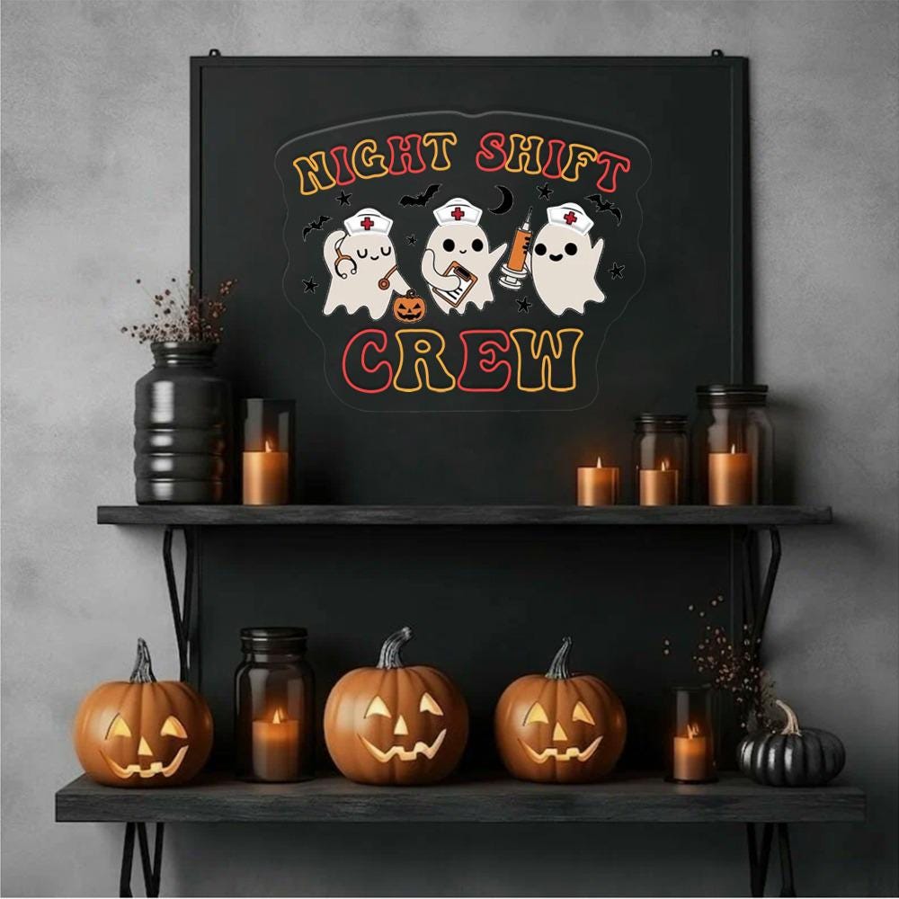 Night Shift Crew, Halloween Nurse Neon Sign, Spooky Nurse Neon Gifts, Registered Nurse Neon Sign, Nursing School Neon, Halloween RN Neon