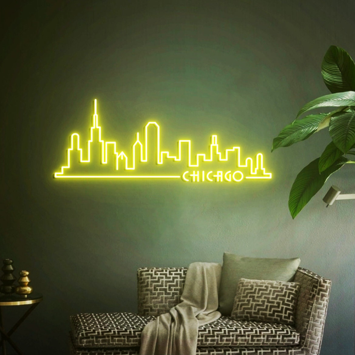 Chicago City Neon Sign, Chicago Skyline Art for Home Office Wall Decoration, Gift for Chicago Travel, Chicago Artwork