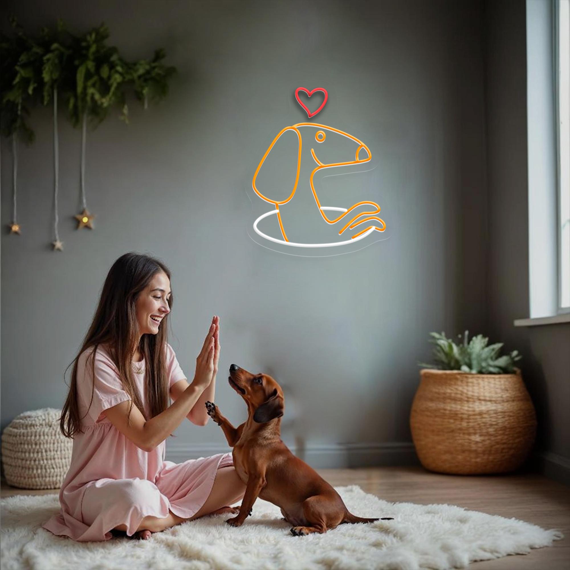 Dachshund Neon Sign Heart Love Neon Sign Cute Dog LED Light Wiener Dog Wall Decor Puppy Room Aesthetic Pet Lover Gift Game Room Bedroom Neon