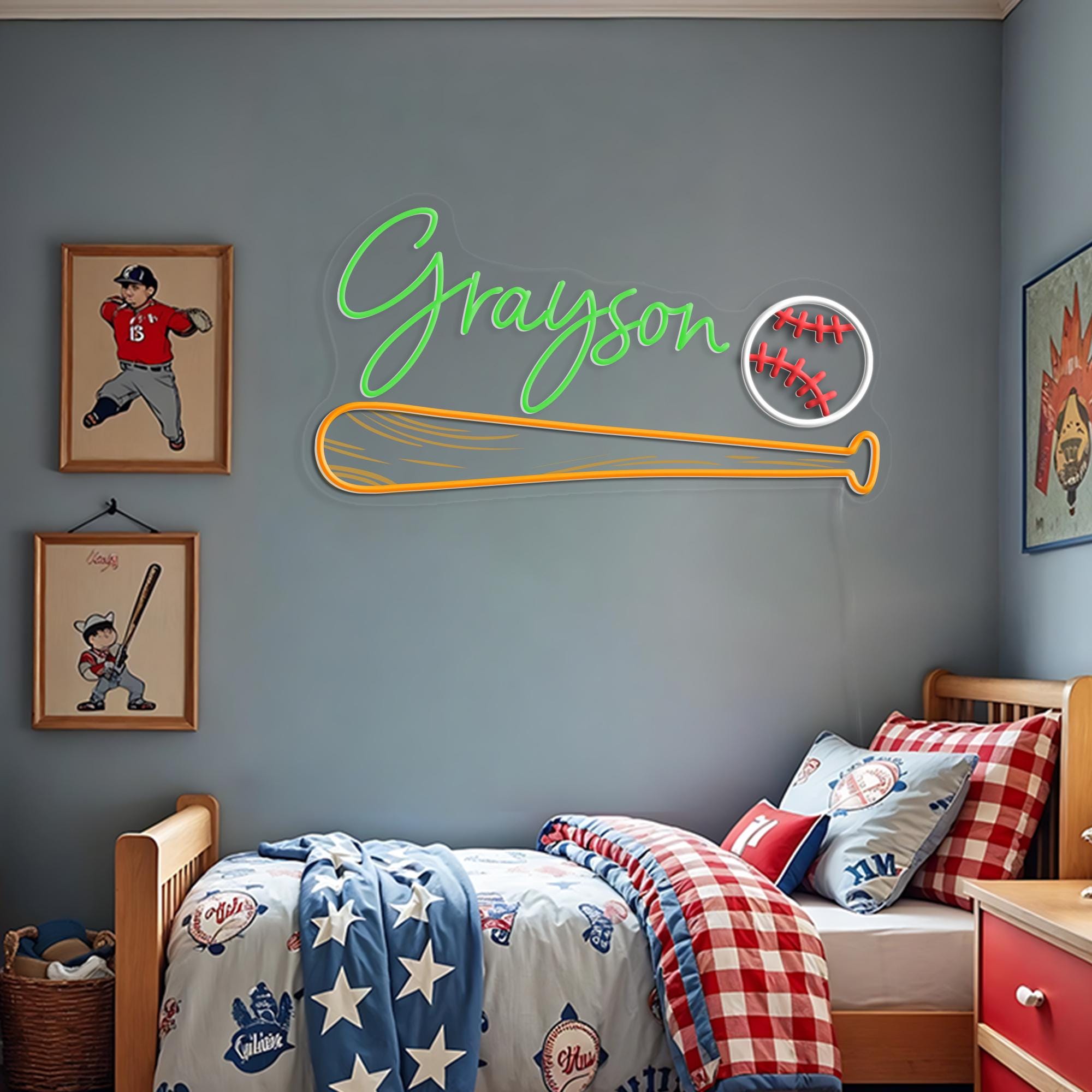 Custom Name Baseball neon sign for boys Personalized Name Neon Sign for Kids Name Sign Baseball Birthday Gift Idea for Teens Room Wall Decor