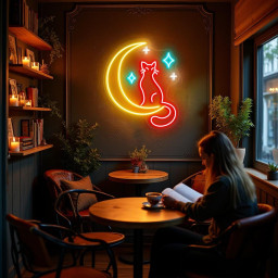 Cat Moon Neon Sign - Crescent Moon & Cat LED Wall Light - Cute Aesthetic Neon Sign for Bedroom, Living Room, Gift for Cat Lovers, Home Decor