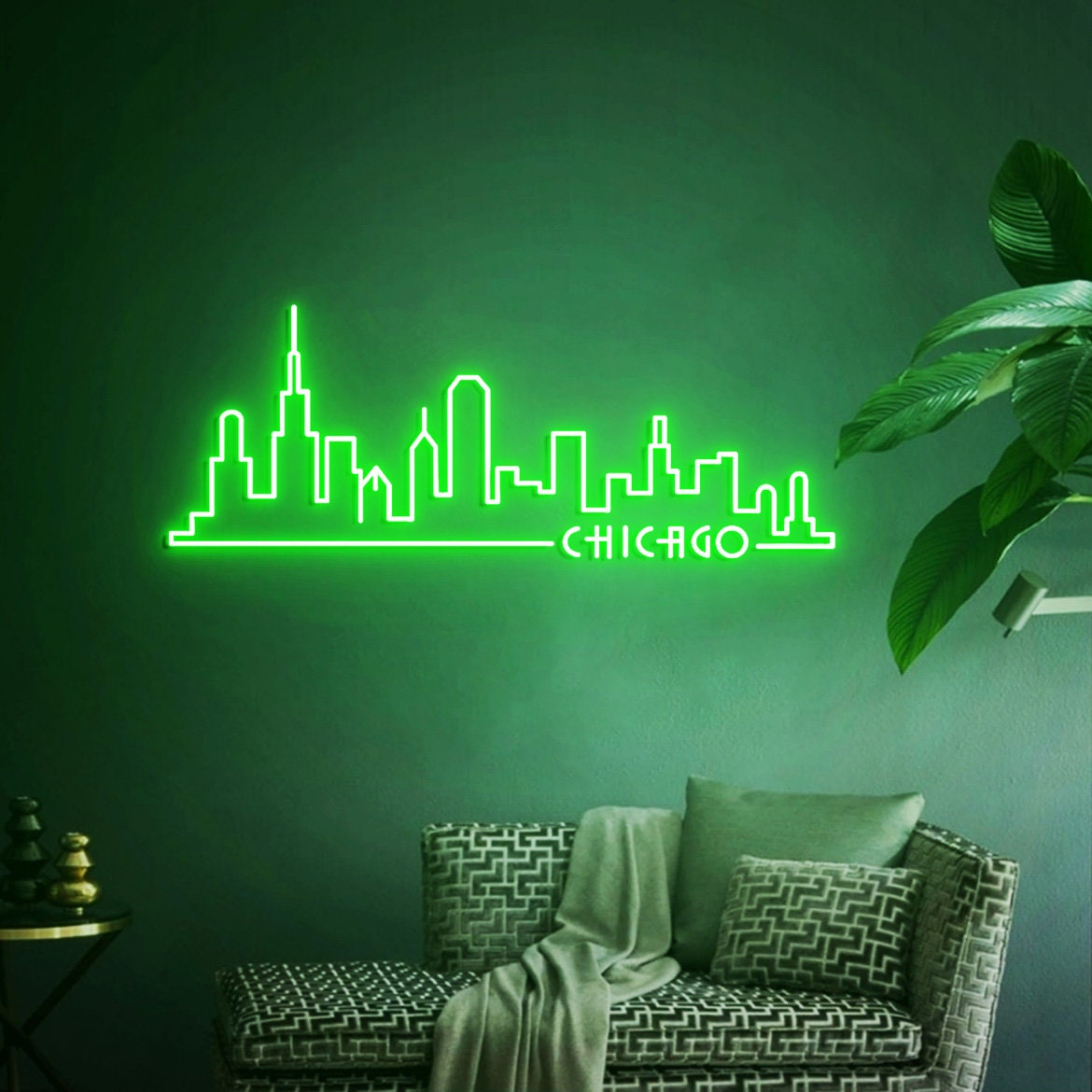 Chicago City Neon Sign, Chicago Skyline Art for Home Office Wall Decoration, Gift for Chicago Travel, Chicago Artwork