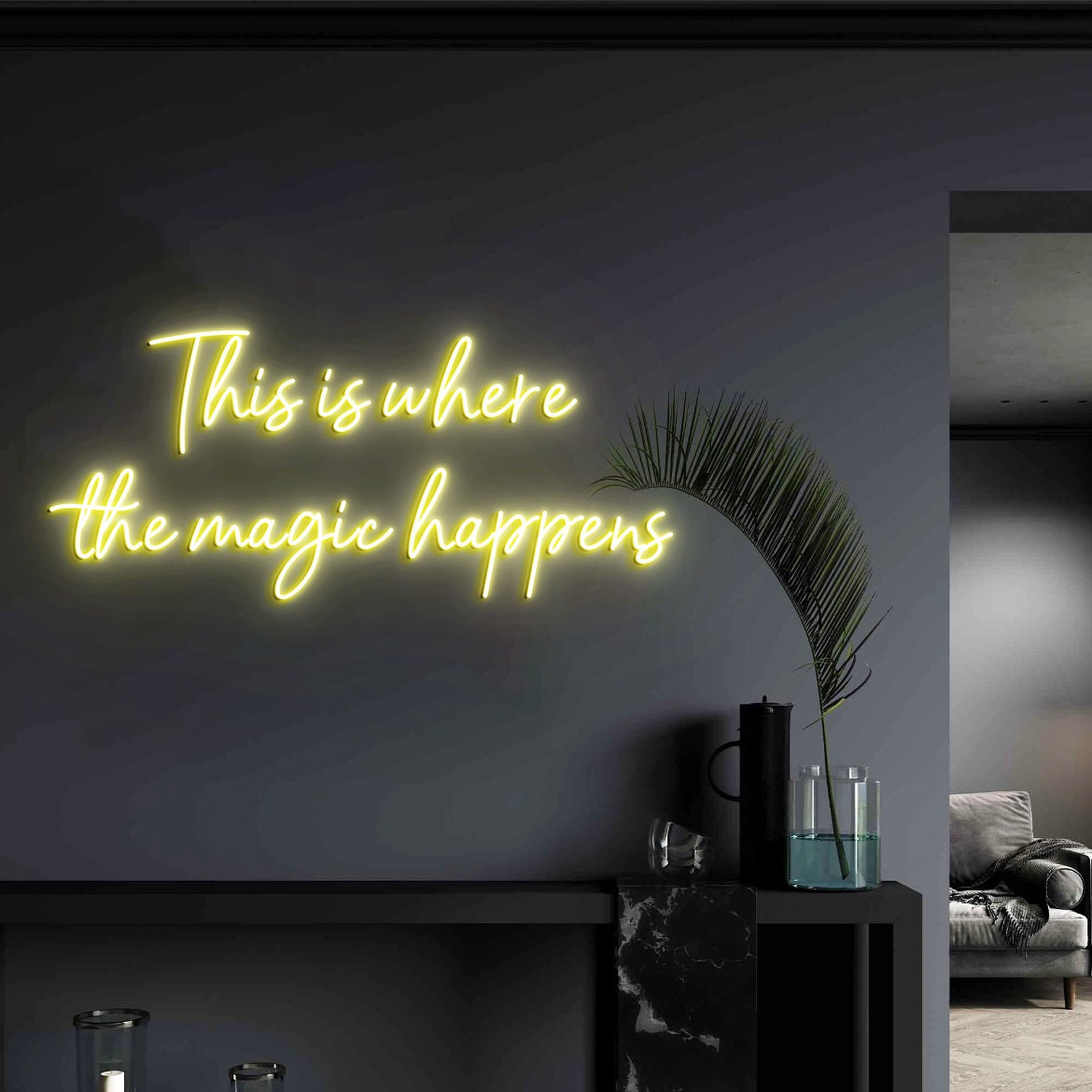 This is where magic happens Neon Sign, Custom Neon Sign Wall Decor Art, Quote Wall Sign Decor