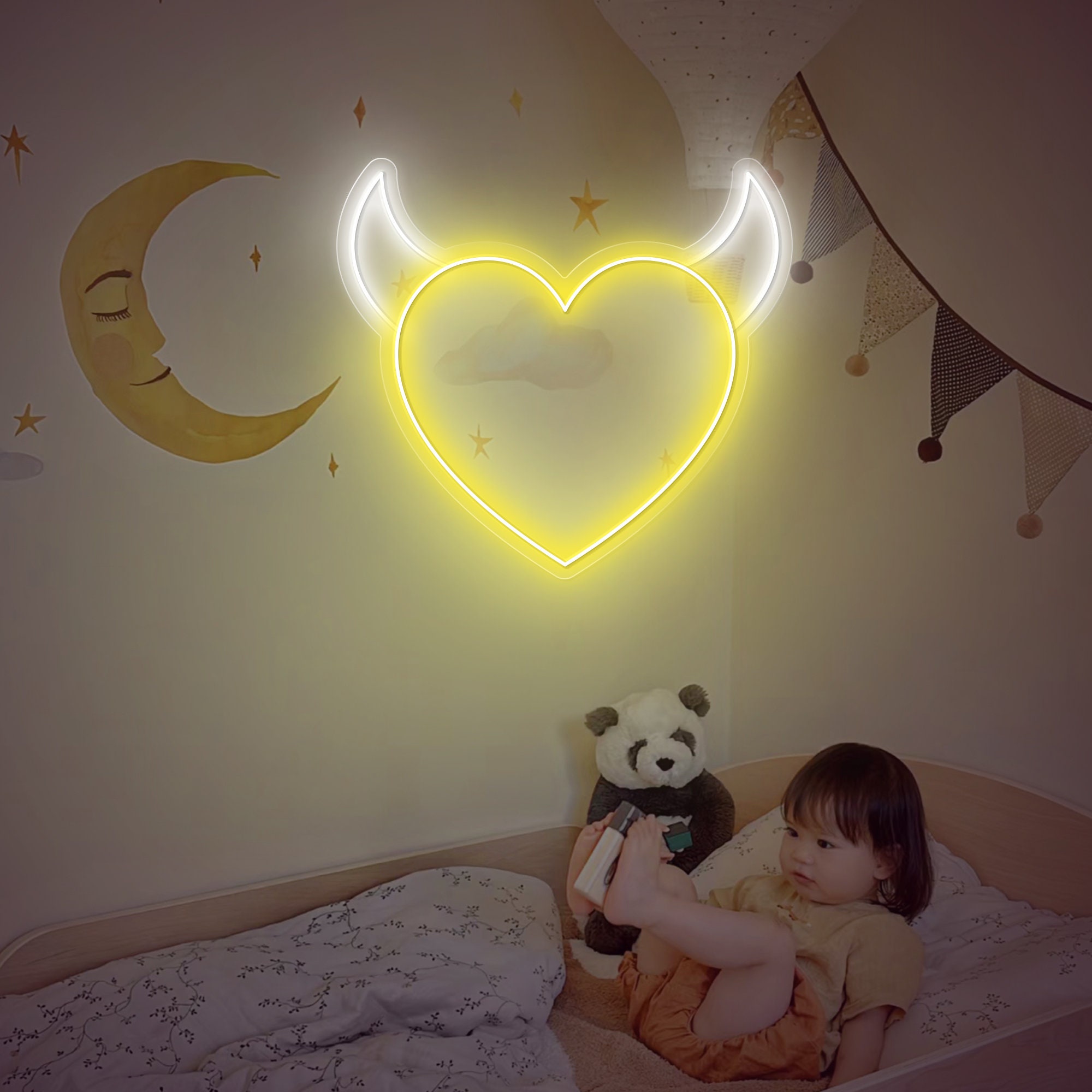 Heart With Horns Neon Sign, Devil Heart, Devil Horns Heart Sign Light Decor, Neon Sign Wall Decor, Neon Sign Bedroom, Heart Neon Light