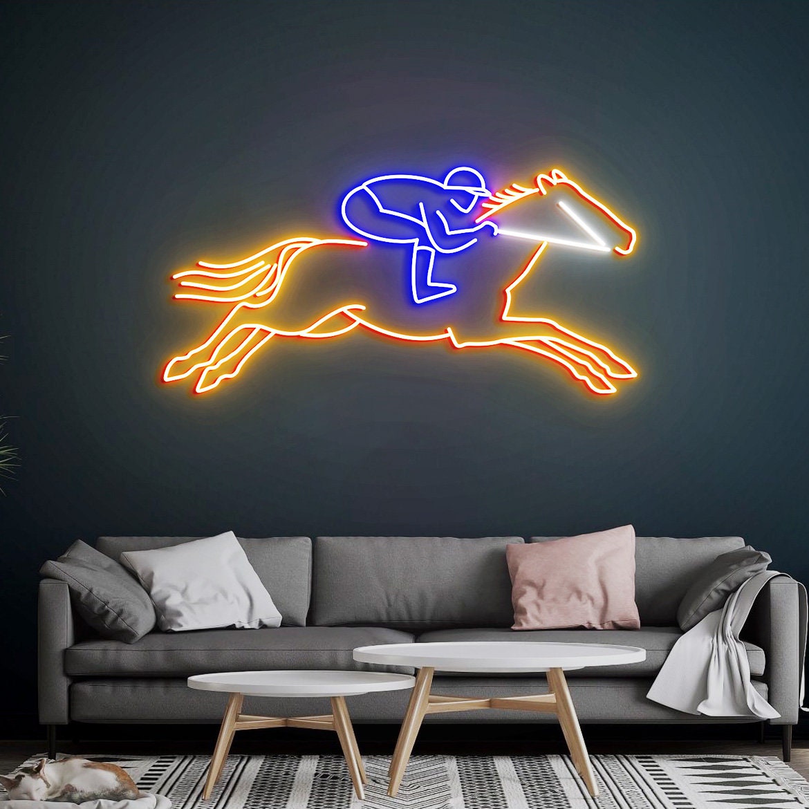 Race Horse Neon Sign, Horse Racing, Race Horse with Jockey, Christmas Horse Gift, Custom Race Horse Color Neon Sign