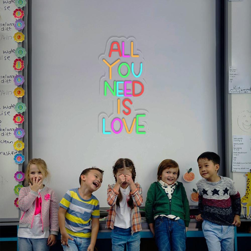 All You Need is Love Neon Sign, Positive Affirmation, Kids Wall Neon, Growth Mindset, Classroom Decor, Positive Classroom, Education Gifts.