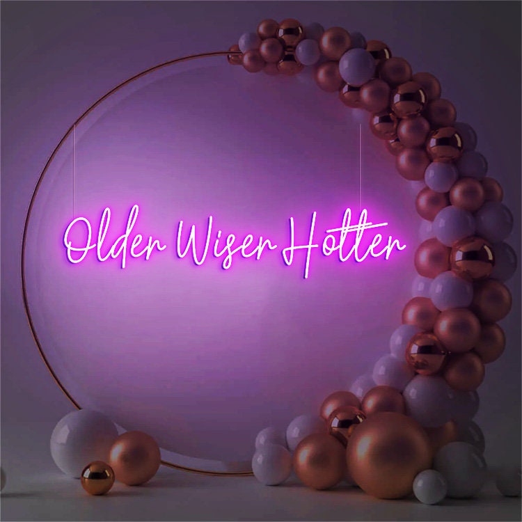 Older Wiser Hotter Sign Birthday Backdrop Decor, Birthday Led Siign for Women 30th 40th 50th 60th 70th 80th Birthday Party Decorations