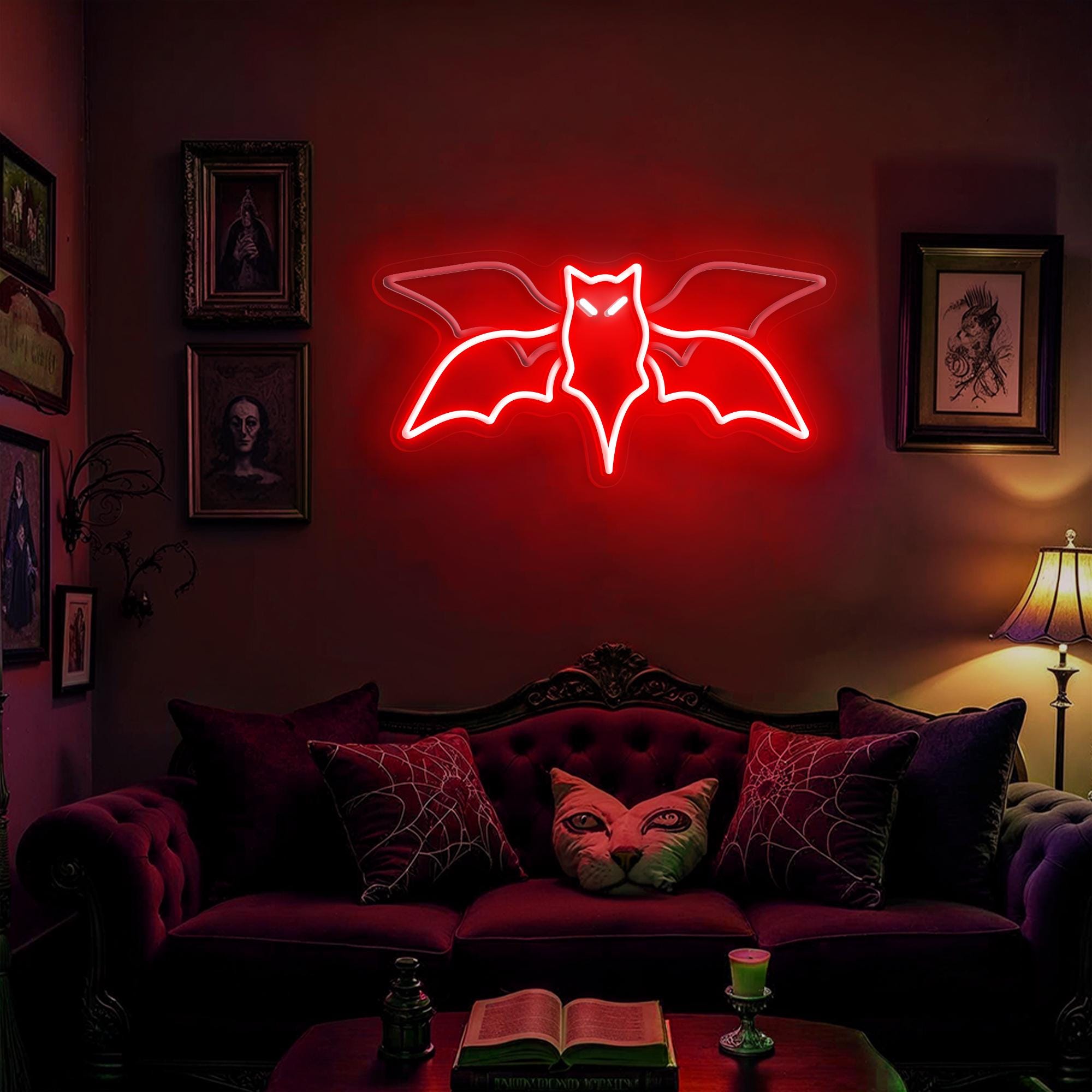 Bat Neon Sign for Movie Lover, Custom Flying Bat LED Design for Halloween Day Wall Decor Witchy Vibes and Gothic Style Holiday, Bat Light