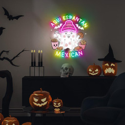 Funny Mexican Ghost Neon, Aqui Espantan Ghost Neon for Halloween, Spooky Mexican Ghost Neon, Cute Spanish Halloween Neon,Mexican Boo Neon.