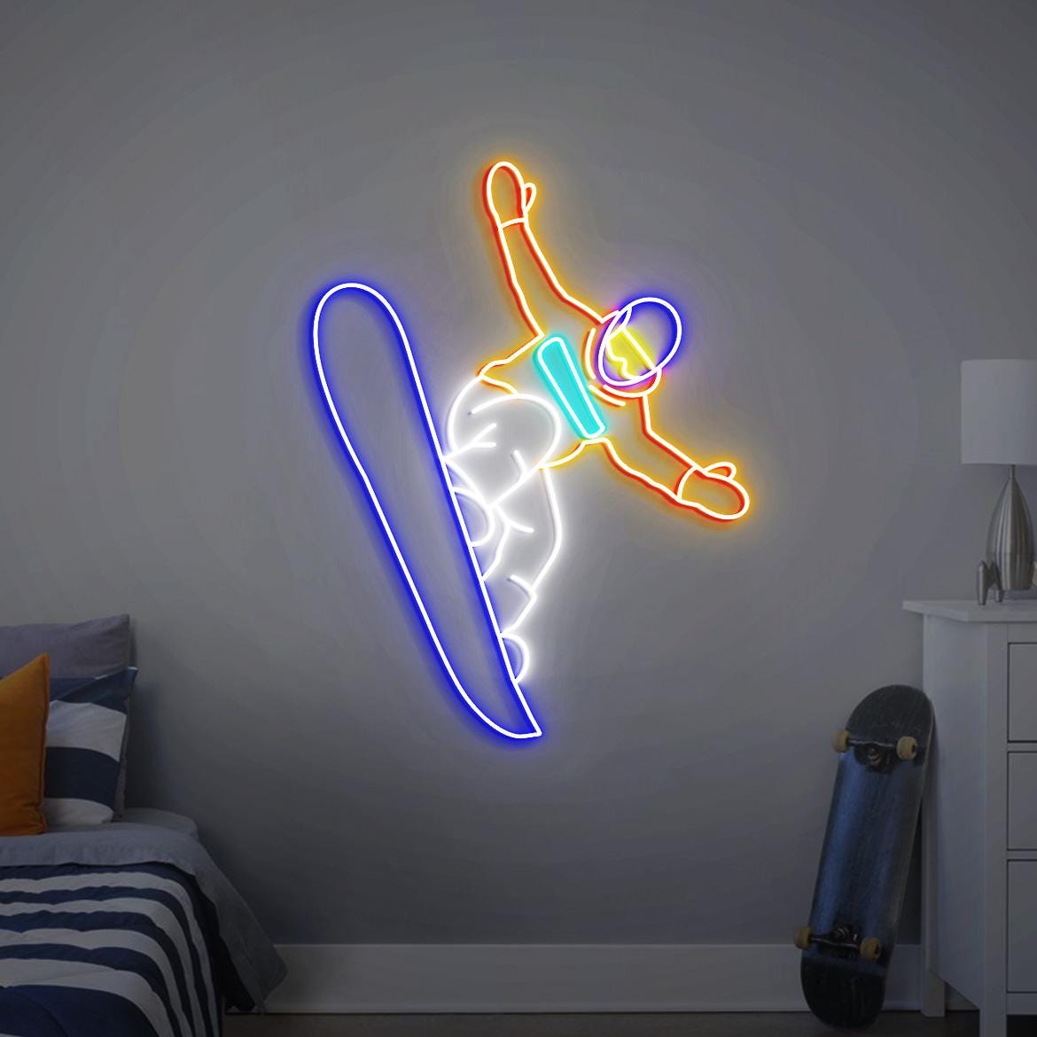 Snowboarder Neon Sign, Snowboard Themed Bedroom Decor, Snowboarder Gift, Christmas Gift for Snowboarder, Ski Snowboard Neon Light