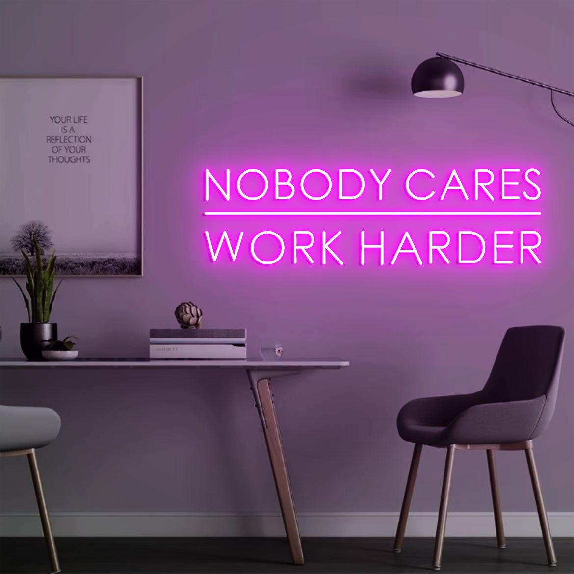 Nobody Cares Work Harder Sign, office Wall Sign, Home Gym Design Decor Idea, Christmas Gift for Husband, Neon Sign Gym Decor Idea