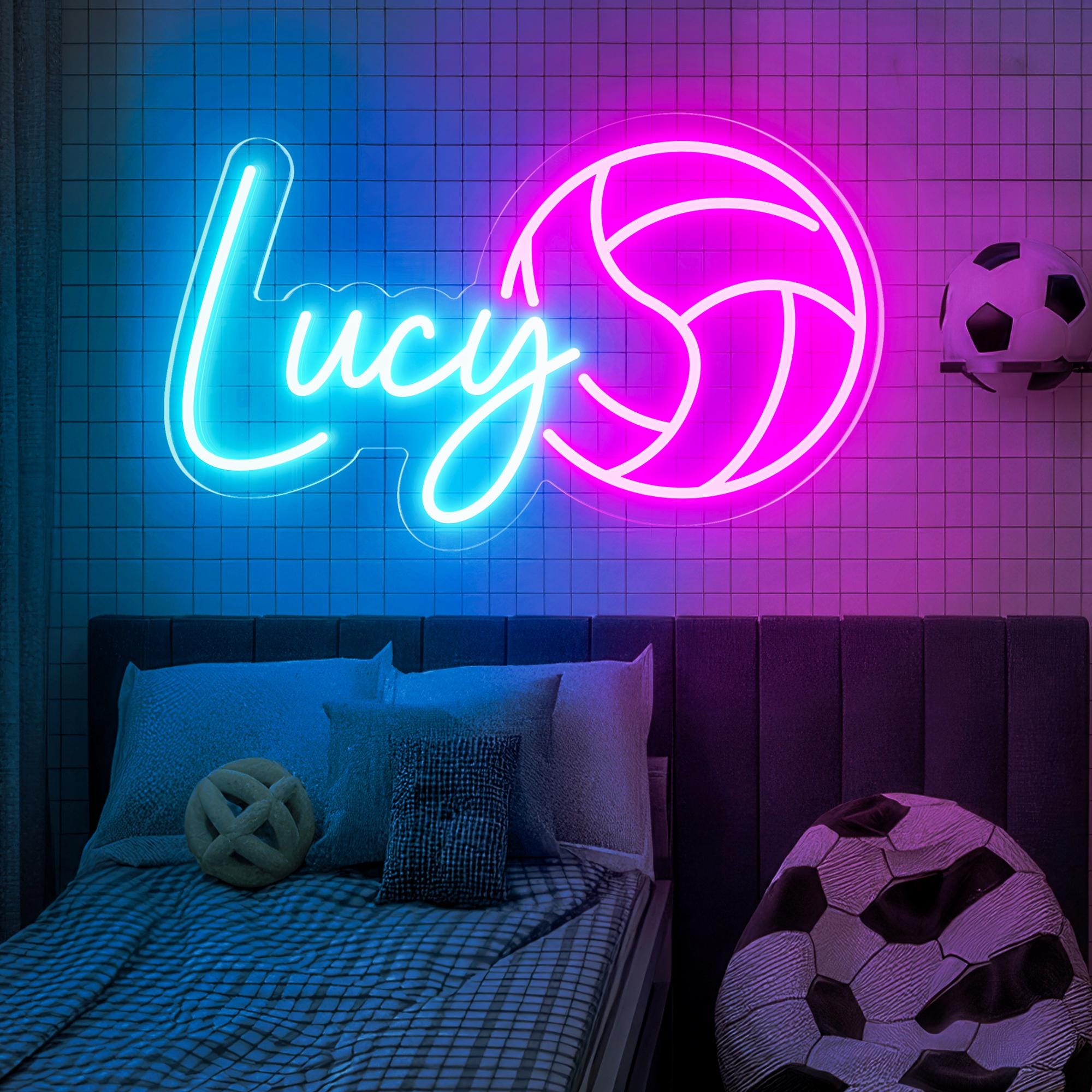 Volleyball Name Neon Sign, Nursery Decor, Personalized Neon Sign, Volley Ball Gift, Personalized Name Sign, Name Neon Sign, Kids Name Sign