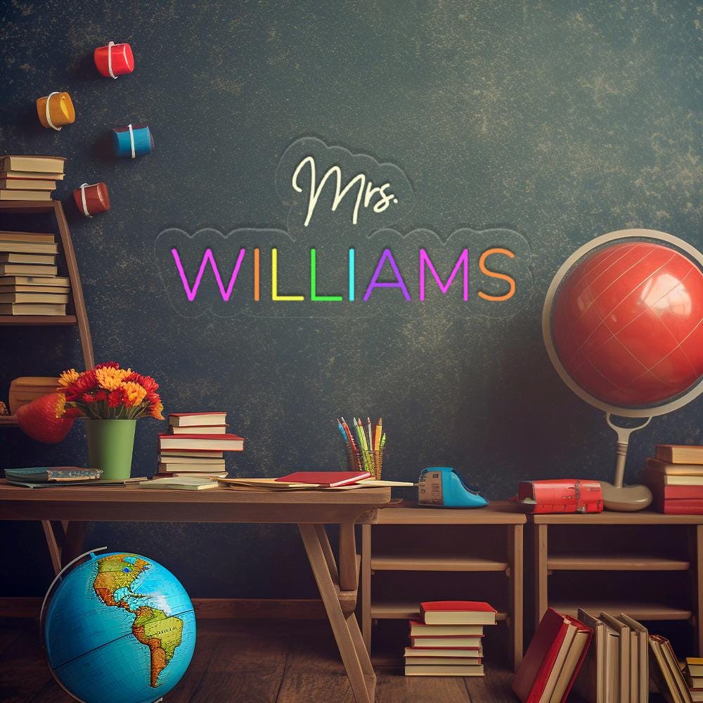 Personalized Teacher Door or Wall Neon Sign, Classroom Sign, Teacher Name Neon Sign, Classroom Door Hanger, Personalized Teacher Neon Sign
