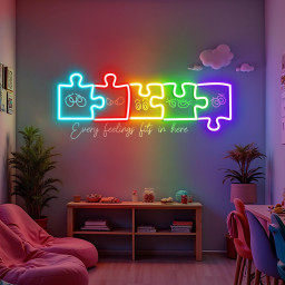 Autism Feelings Puzzle Neon Sign Mental Health Awareness LED Light Autism Classroom Sign Neurodiversity Wall Art Autism Teacher/Mom Gifts