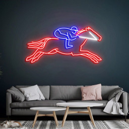 Race Horse Neon Sign, Horse Racing, Race Horse with Jockey, Christmas Horse Gift, Custom Race Horse Color Neon Sign