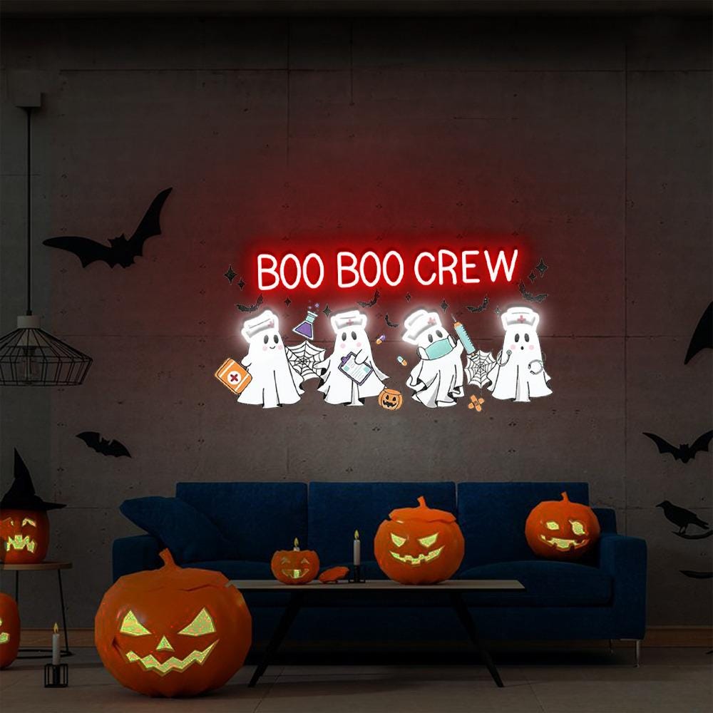 Boo Boo Crew Neon, Nurse Gift For Women, Halloween Nurse Neon Sign, Spooky Nurse Neon Gifts, Registered Nurse Neon Sign, Nursing School Neon