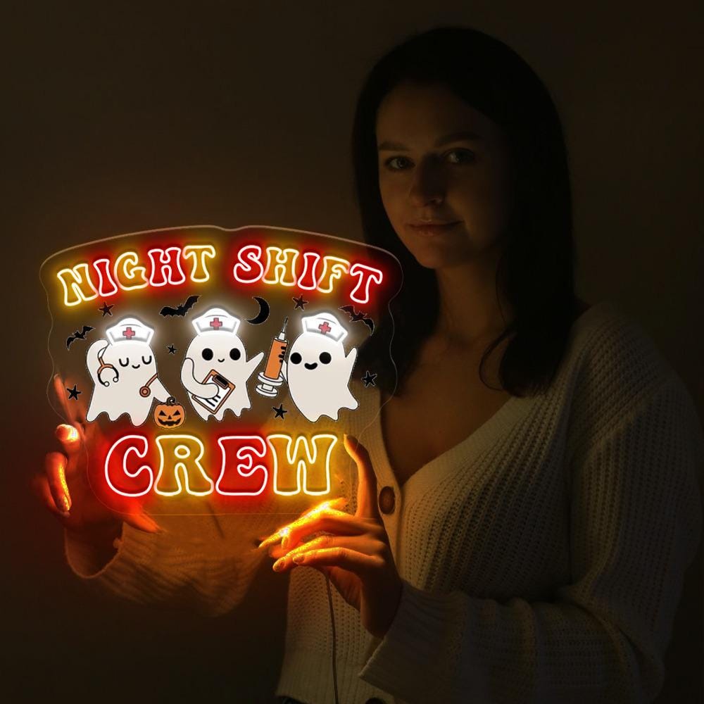 Night Shift Crew, Halloween Nurse Neon Sign, Spooky Nurse Neon Gifts, Registered Nurse Neon Sign, Nursing School Neon, Halloween RN Neon