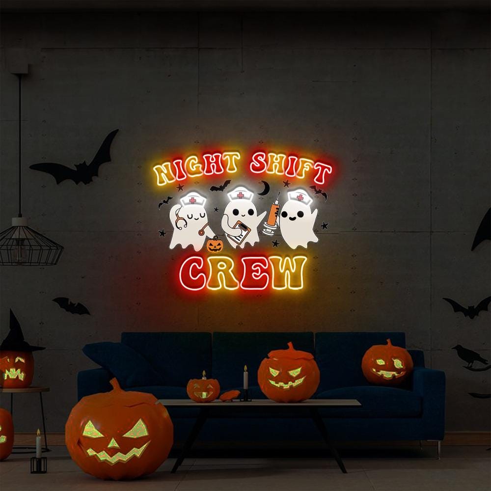 Night Shift Crew, Halloween Nurse Neon Sign, Spooky Nurse Neon Gifts, Registered Nurse Neon Sign, Nursing School Neon, Halloween RN Neon