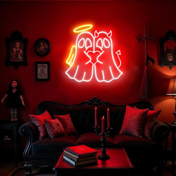 Angel Devil Ghost Neon Sign Halloween Aesthetic LED Light Cute Wall Art Couple Decor Spooky Room Decor Gift for Lovers Gothic Bedroom Decor