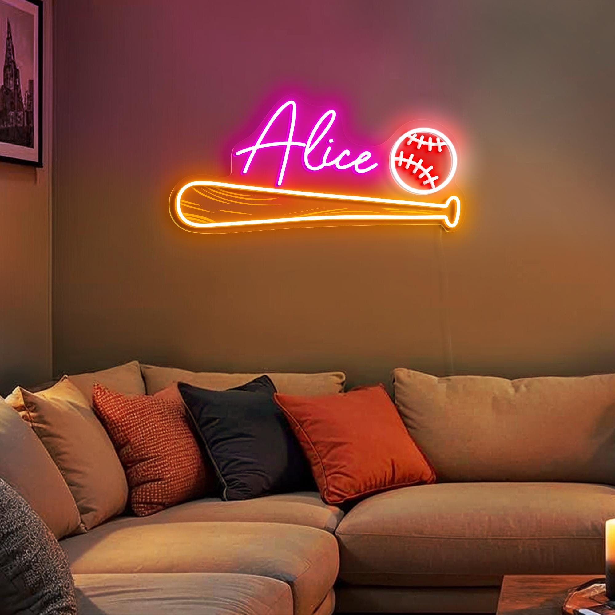 Custom Name Baseball neon sign for boys Personalized Name Neon Sign for Kids Name Sign Baseball Birthday Gift Idea for Teens Room Wall Decor