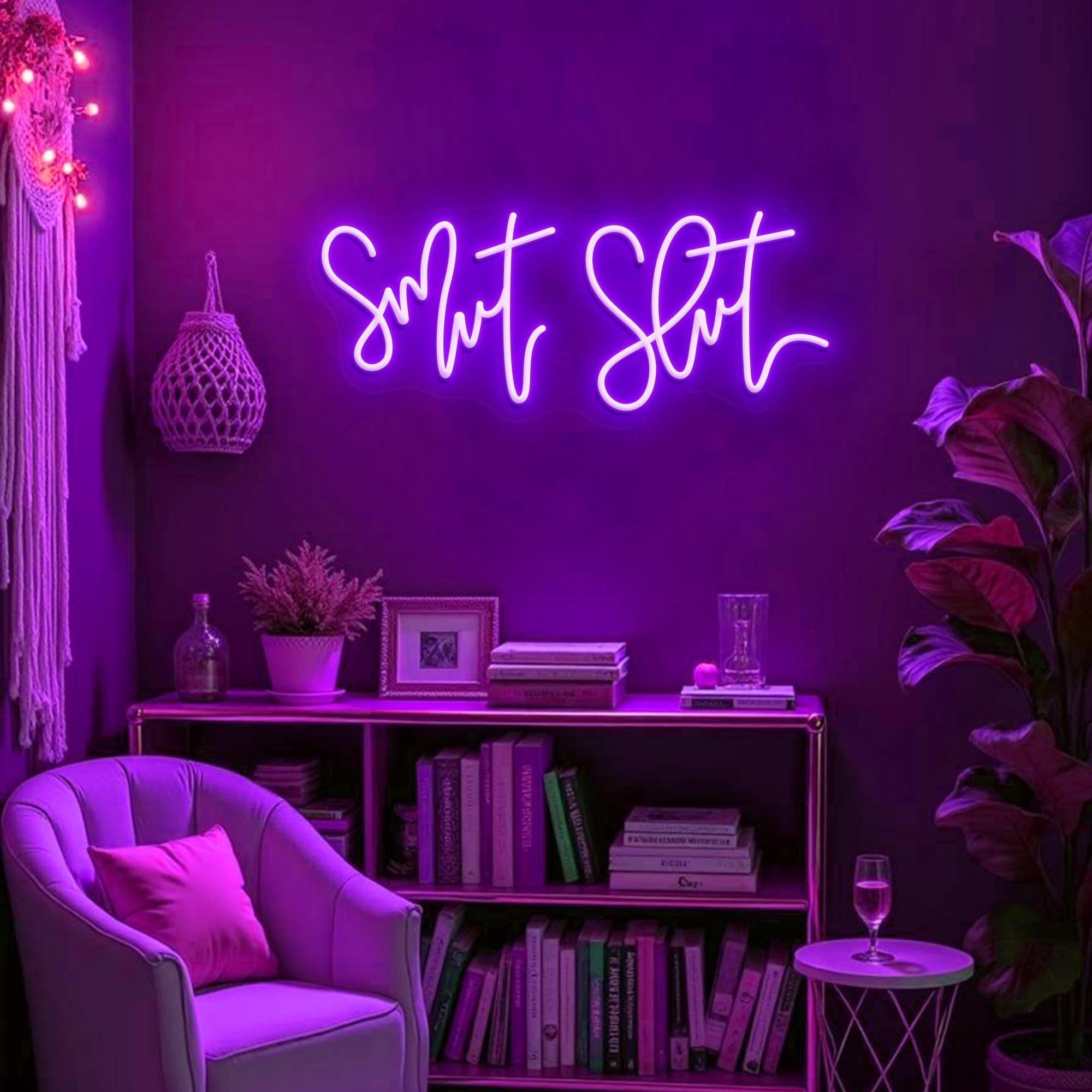 Smut Slut Neon Sign Pink Bedroom Decor For Book Lovers Gift For Bedroom Wall Art Decor Dorm Decor For Smut Bookworm Led Light Bookish Decor