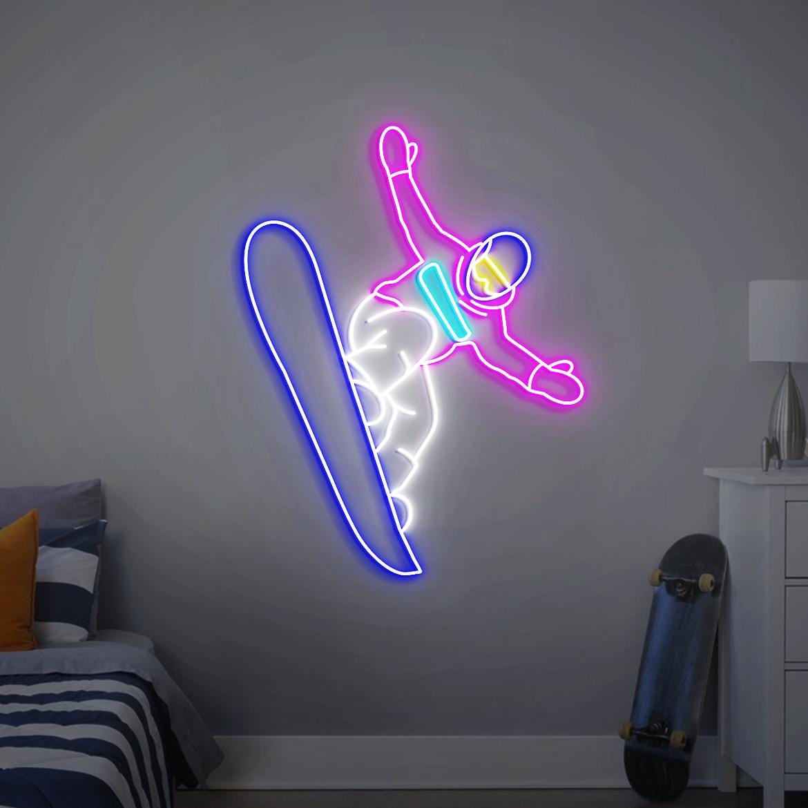 Snowboarder Neon Sign, Snowboard Themed Bedroom Decor, Snowboarder Gift, Christmas Gift for Snowboarder, Ski Snowboard Neon Light