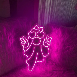 Cute Girly Ghost Blowing Bubble Neon, Cute Ghost Neon, Checkered Ghost bow Neon Sign, Cute Pink Ghost Neon Gifts, On Wednesday We Wear Pink