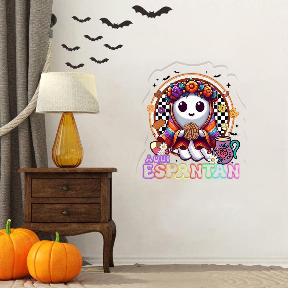 Aqui Espantan Neon, Mexico Conchas Neon, Spooky Conchas Neon, Concha Ghost, Dia De Muertos Neon, Mexico Halloween Neon, Hispanic Halloween.