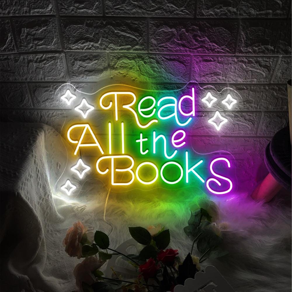 Read All The Books Neon Sign Decor, Classroom Educational Neon Sign Decor, Classroom Decor Pastel Rainbow Neon, Book Nook Library Neon Decor
