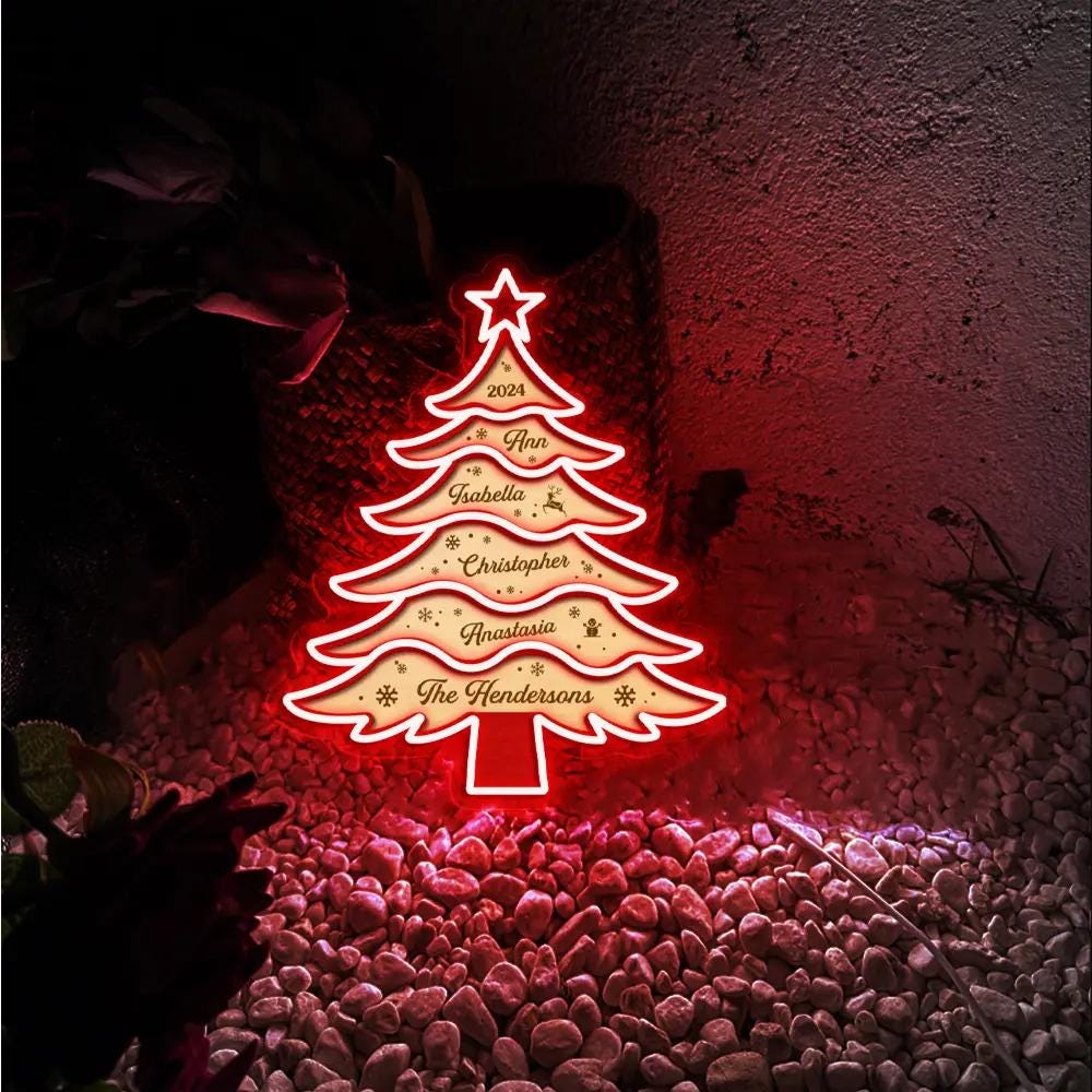 Family Christmas Trees Neon Sign Gifts, Merry Christmas Neon Sign Gifts, Trees Neon Sign Decor, Gift For Family, Christmas Neon Sign Gifts.