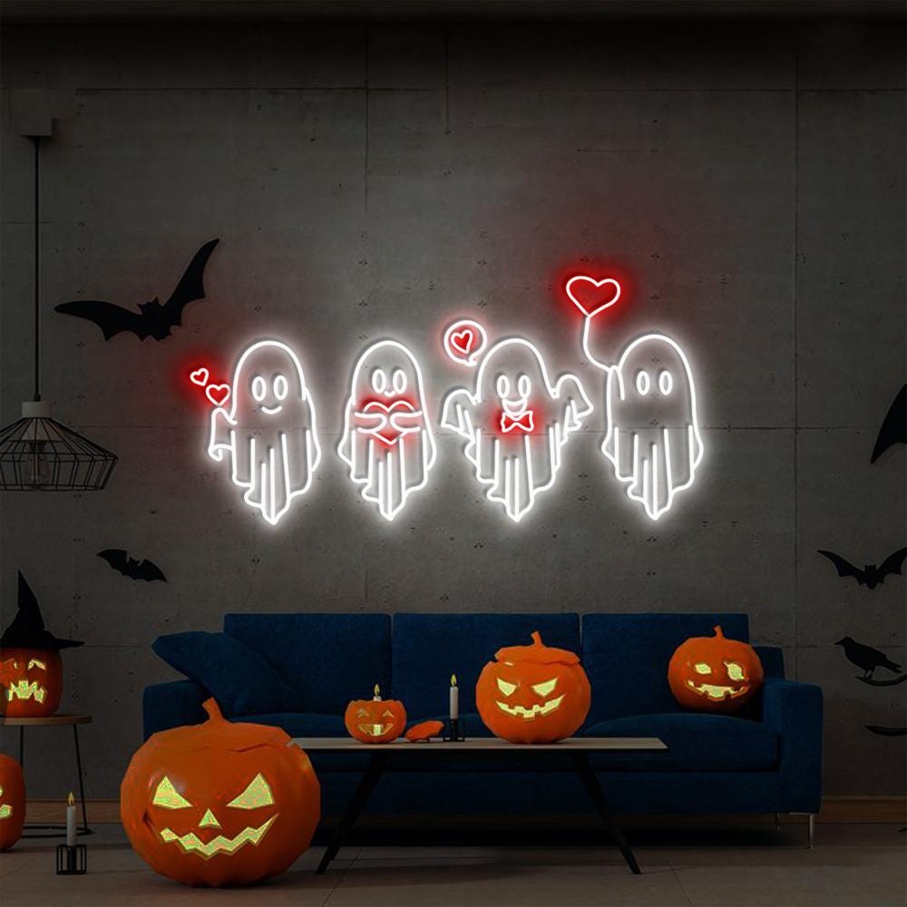 Valentine's Day Ghost Neon Sign, Ghosts With Hearts Valentine Gift, Spooky Valentine Neon, Be My Boo Valentines Neon, Happy Valentines Day