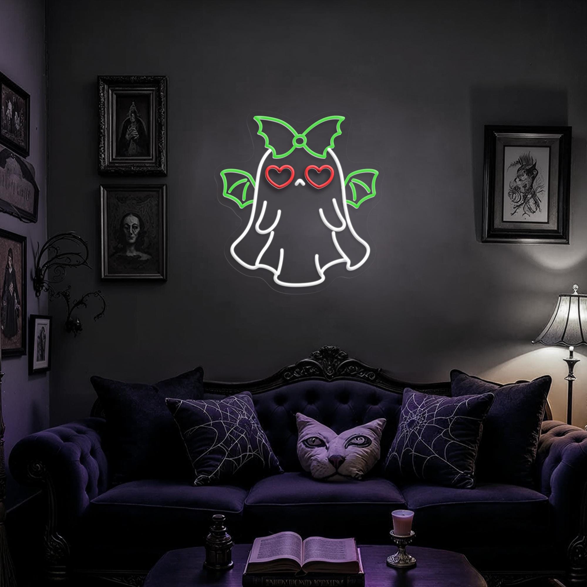 Bat Ghost Neon Sign Spooky Halloween Neon Decor Gothic Style for Halloween Decor Unique Gift for Kidroom Decor Funny Bedrooms Wall Art Party
