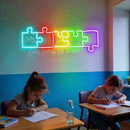 Autism Feelings Puzzle Neon Sign Mental Health Awareness LED Light Autism Classroom Sign Neurodiversity Wall Art Autism Teacher/Mom Gifts