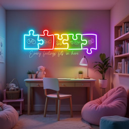 Autism Feelings Puzzle Neon Sign Mental Health Awareness LED Light Autism Classroom Sign Neurodiversity Wall Art Autism Teacher/Mom Gifts