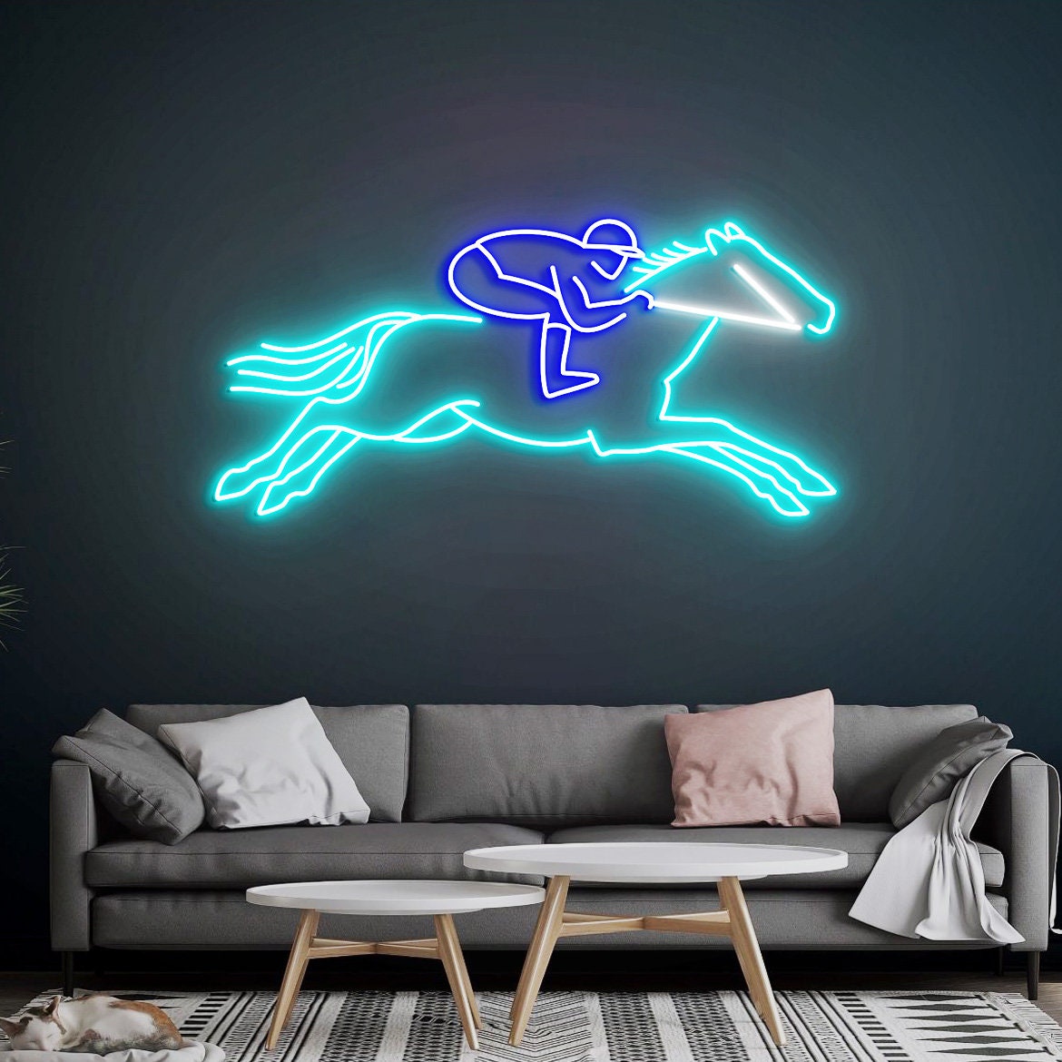 Race Horse Neon Sign, Horse Racing, Race Horse with Jockey, Christmas Horse Gift, Custom Race Horse Color Neon Sign