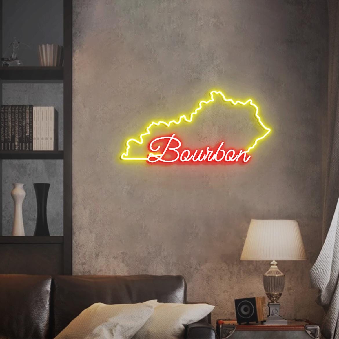Kentucky Bourbon Neon Sign, Kentucky Outline With Bourbon, KY Bourbon Bar Wall Neon Light, KY Room Wall Decor, Bourbon Bar Sign Art