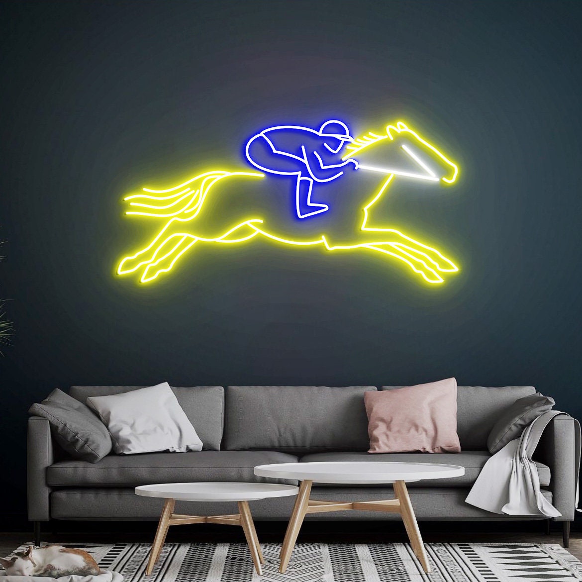 Race Horse Neon Sign, Horse Racing, Race Horse with Jockey, Christmas Horse Gift, Custom Race Horse Color Neon Sign