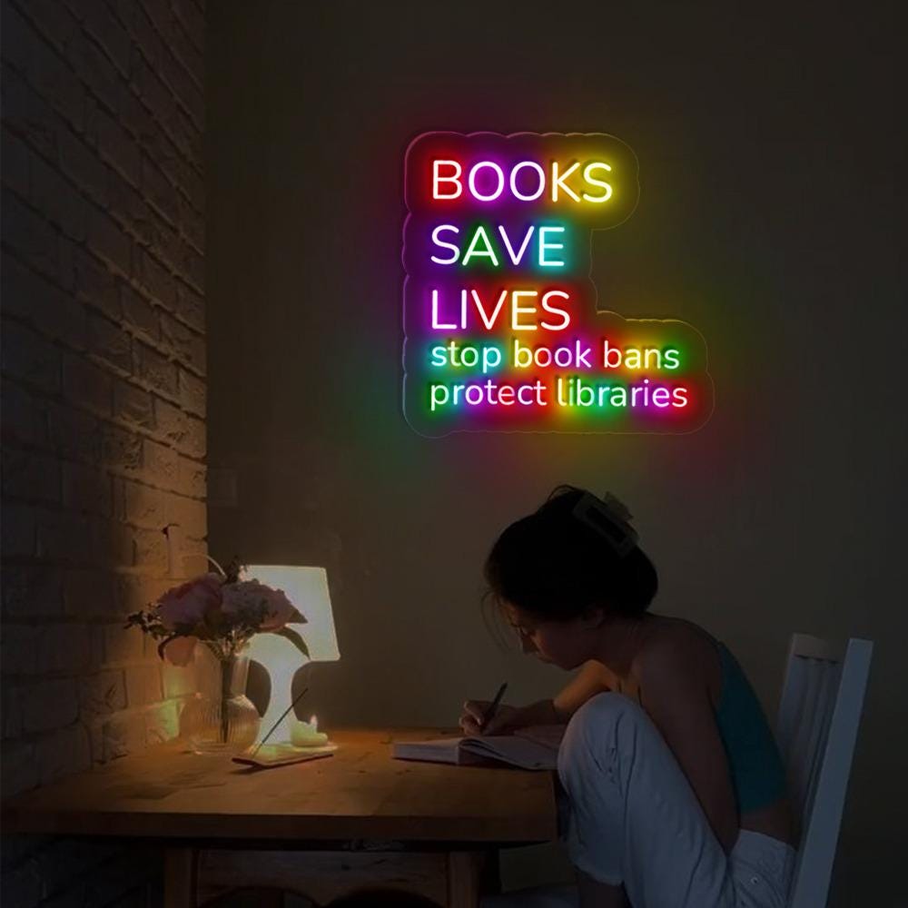 I Read Banned Books Neon Sign, Books Save Lives Neon, Stop Book Bans, Protect Libraries Neon, Book Lover Gift, Librarian Bookish Neon Sign
