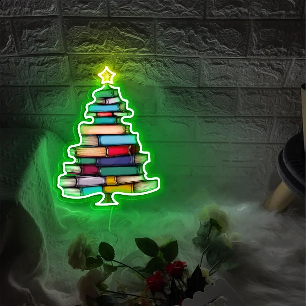 Christmas Book Tree Neon Sign, Christmas Tree Bookish Gifts, Christmas Neon Sign Gifts, Book Club Gift, Book Lover Gift, Exchange Gifts