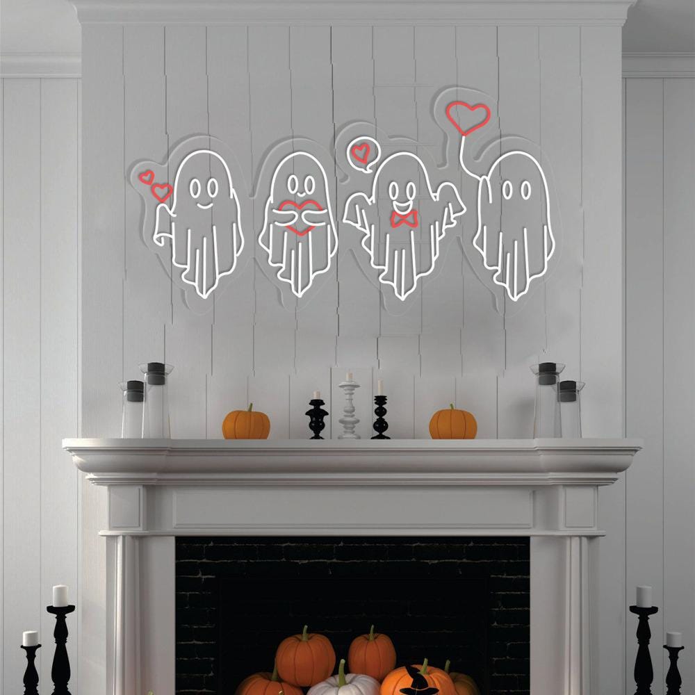 Valentine's Day Ghost Neon Sign, Ghosts With Hearts Valentine Gift, Spooky Valentine Neon, Be My Boo Valentines Neon, Happy Valentines Day