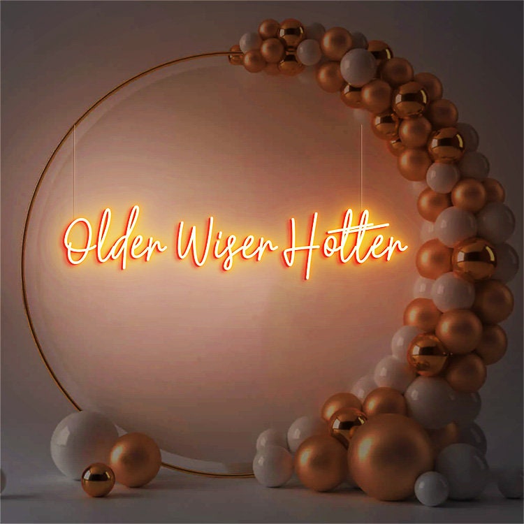 Older Wiser Hotter Sign Birthday Backdrop Decor, Birthday Led Siign for Women 30th 40th 50th 60th 70th 80th Birthday Party Decorations