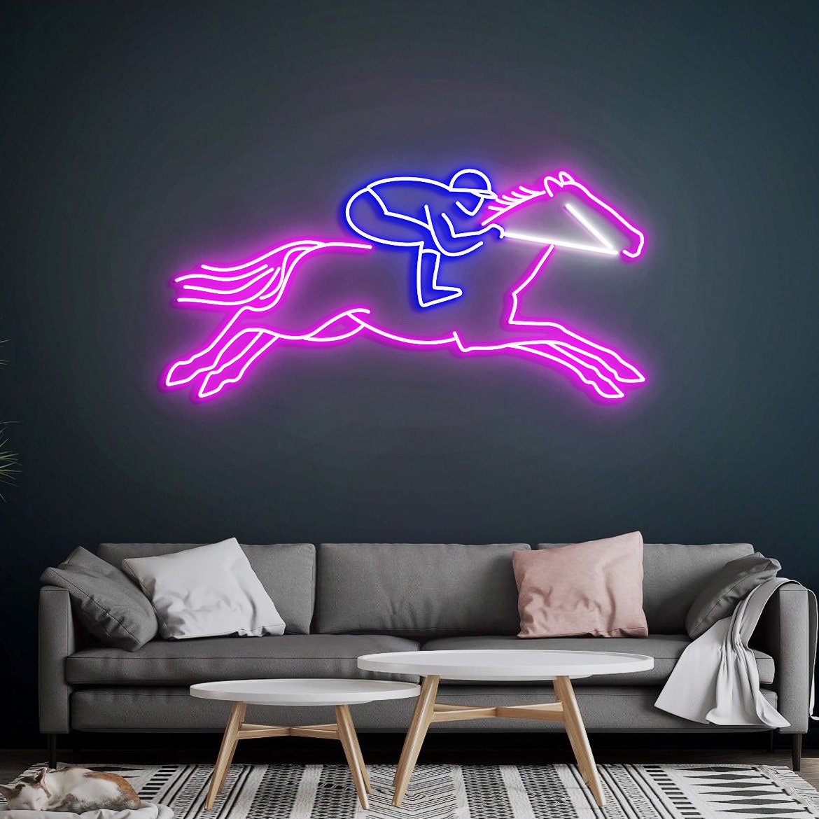 Race Horse Neon Sign, Horse Racing, Race Horse with Jockey, Christmas Horse Gift, Custom Race Horse Color Neon Sign