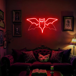 Bat Neon Sign for Movie Lover, Custom Flying Bat LED Design for Halloween Day Wall Decor Witchy Vibes and Gothic Style Holiday, Bat Light